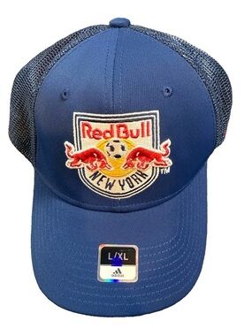 Adidas Red Bull New York MLS Flex Fit Mesh Trucker Hat Cap L/XL New NWT